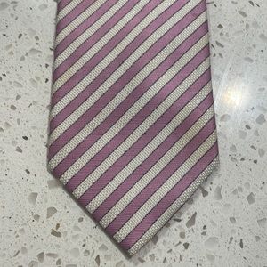 Italian Seta silk light purple & white stripped tie